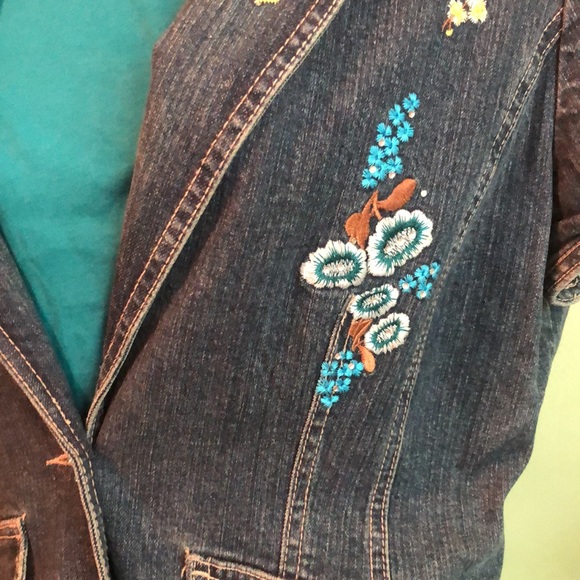 Vintage Live a Little Floral Embroidered Denim Jacket Size M - Picture 4 of 15